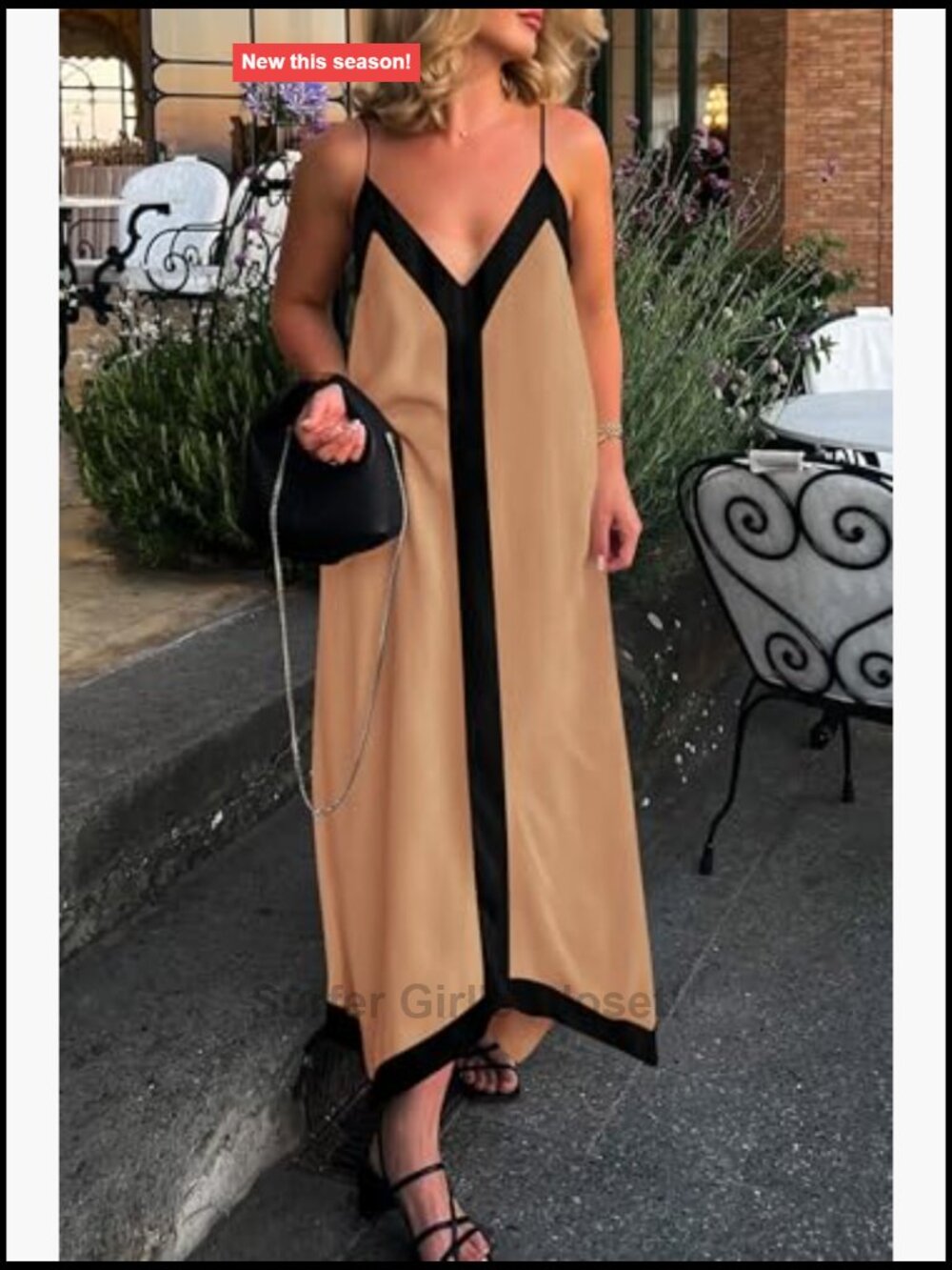 Maxi Dress V Neck Spaghetti Strap Flowy A-Line Sleeveless with Pockets - Picture 6 of 7